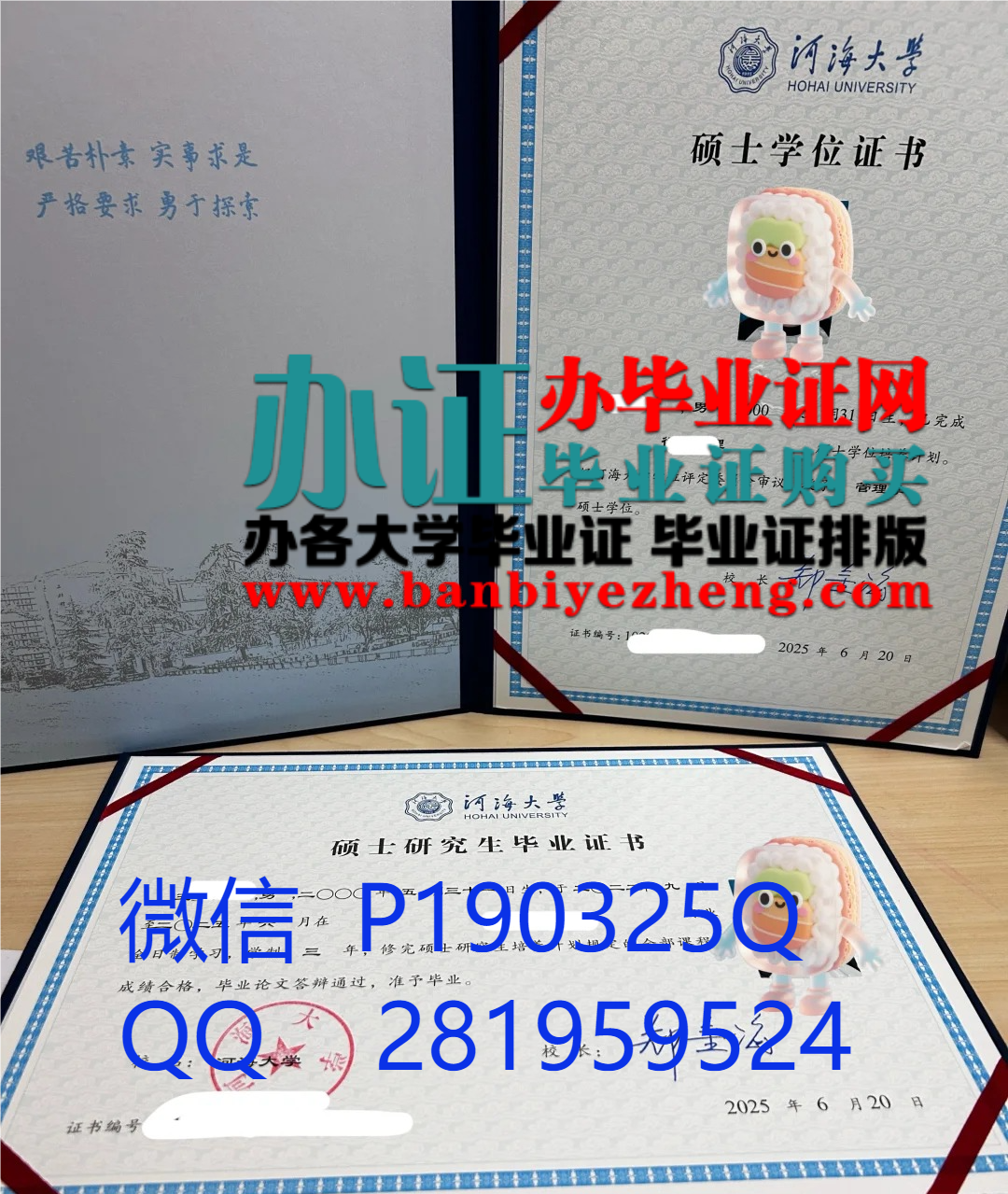河海大学硕士研究生毕业证书，硕士学位证书样本