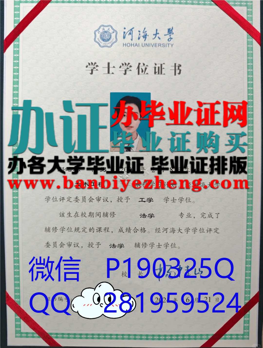 河海大学学士学位证书高清样本