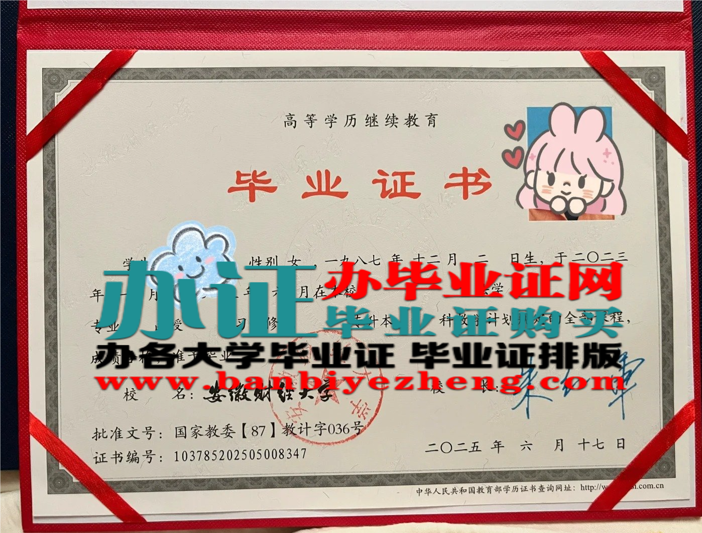 安徽财经大学2025年本科毕业证样板