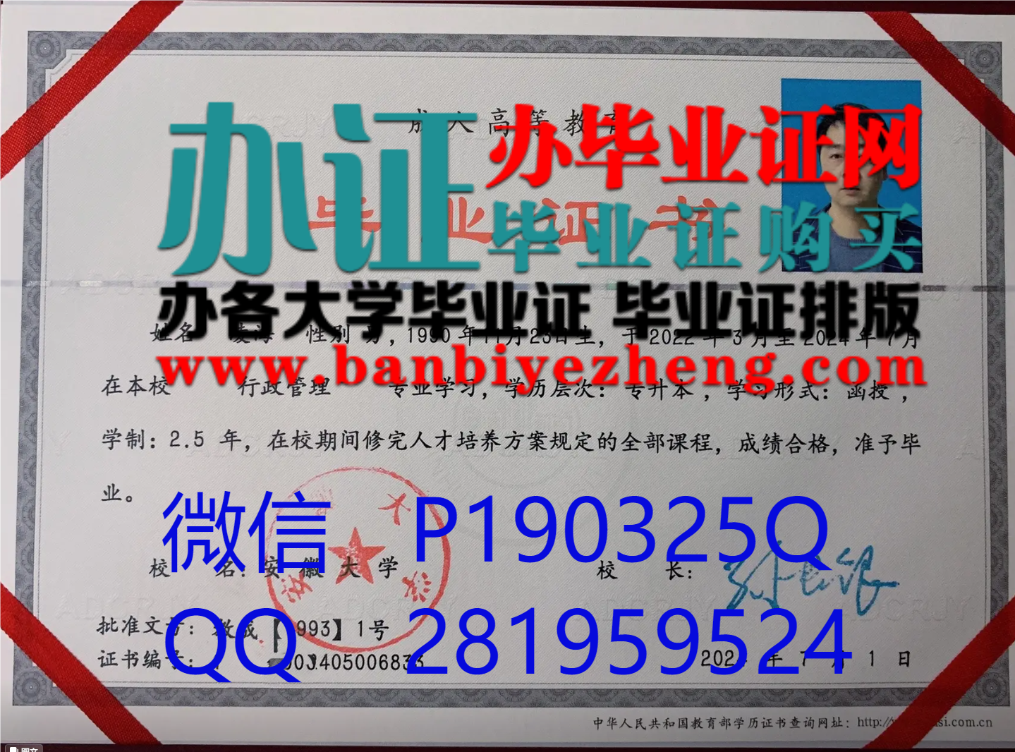 安徽大学2025年新版本科毕业证