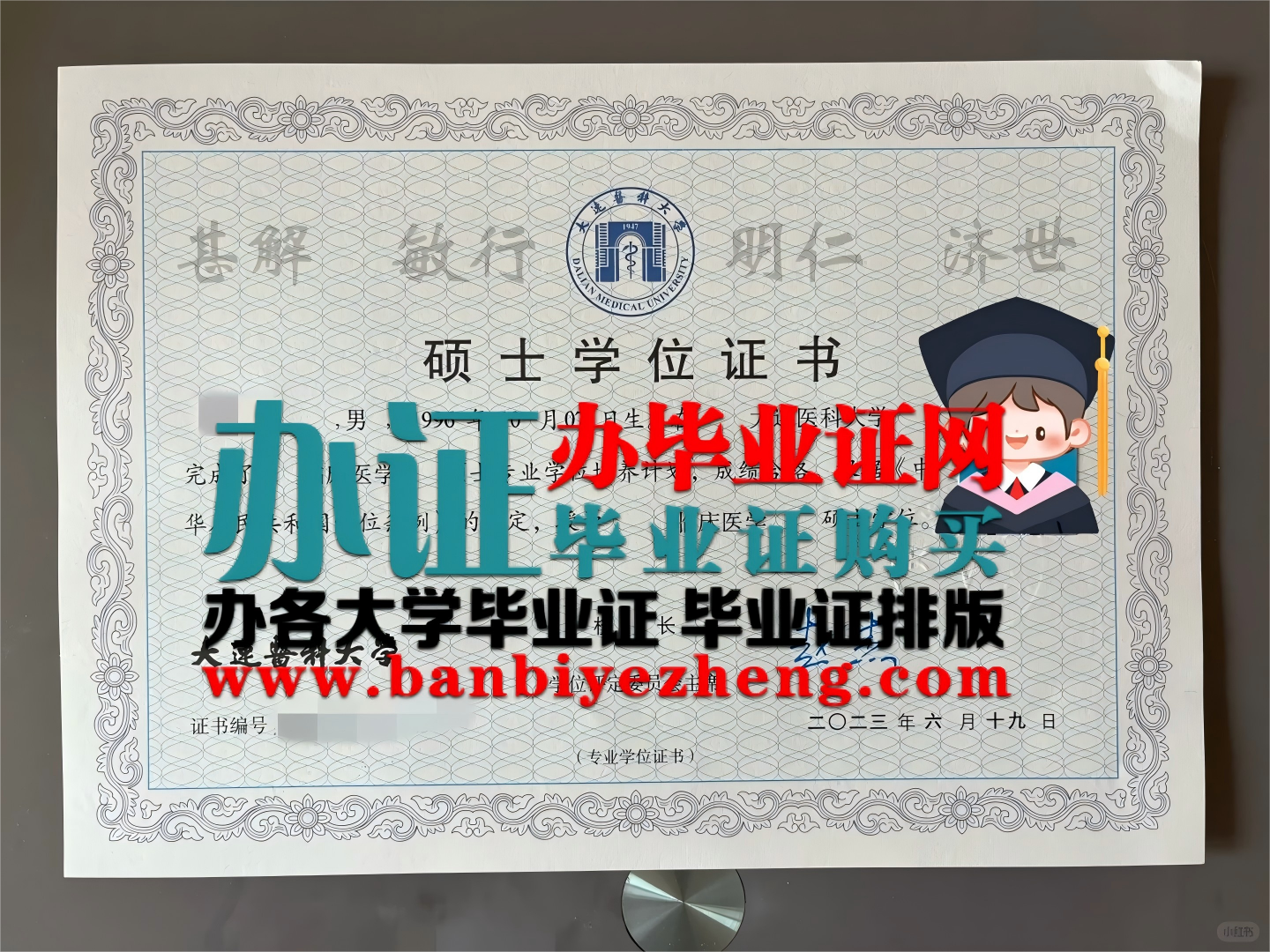 大连医科大学硕士学位证高清样本
