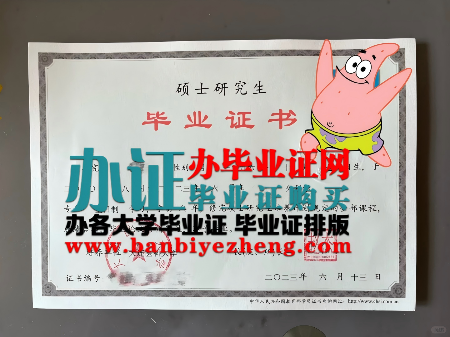 大连医科大学硕士研究生毕业证样本