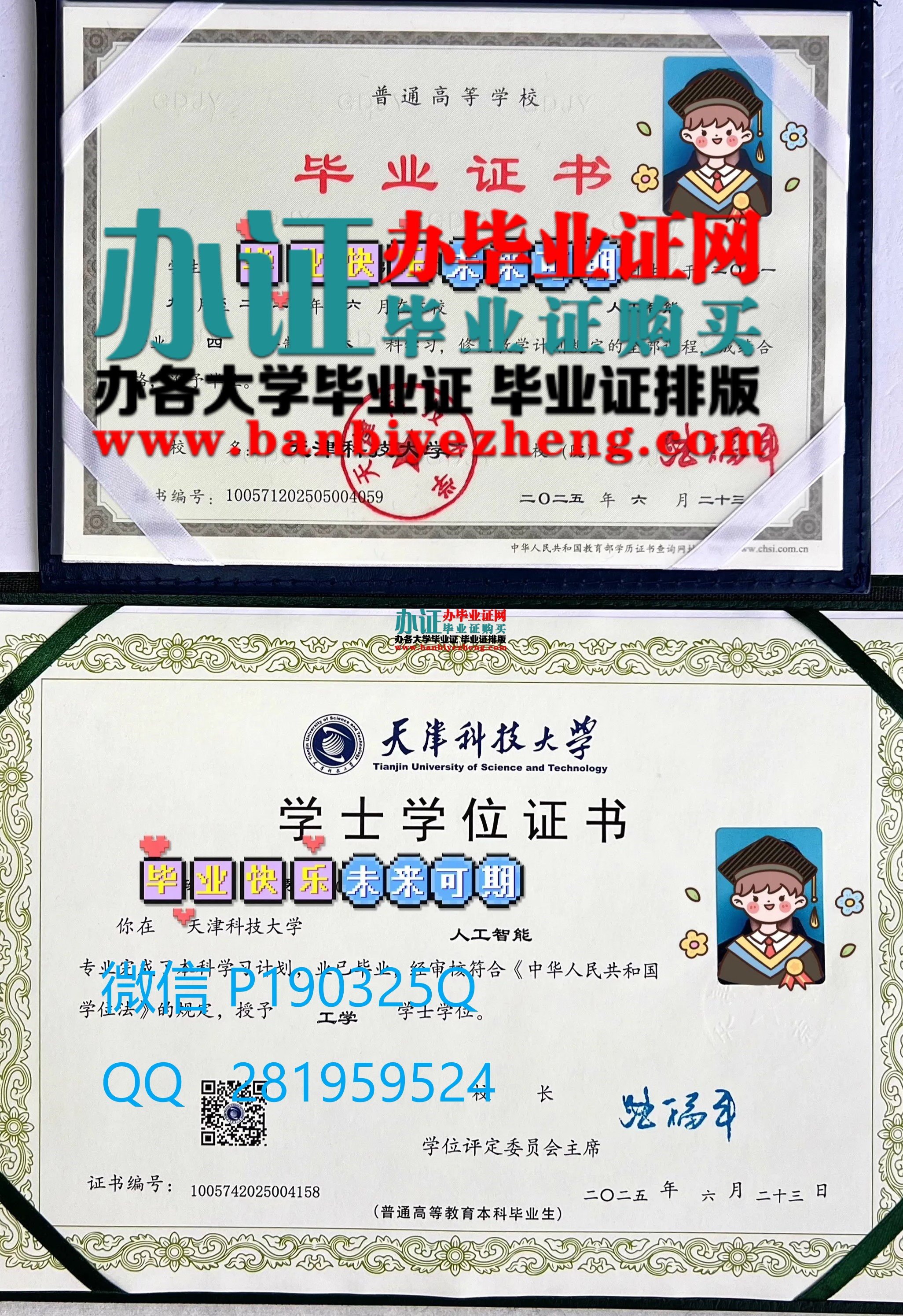 天津科技大学本科毕业证和学士学位证书样本