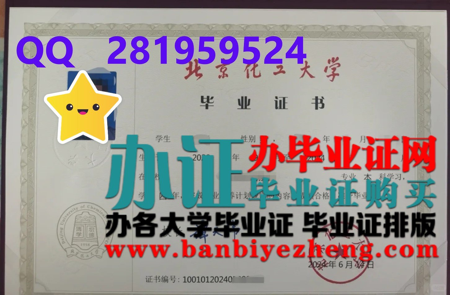 北京化工大学本科毕业证样本