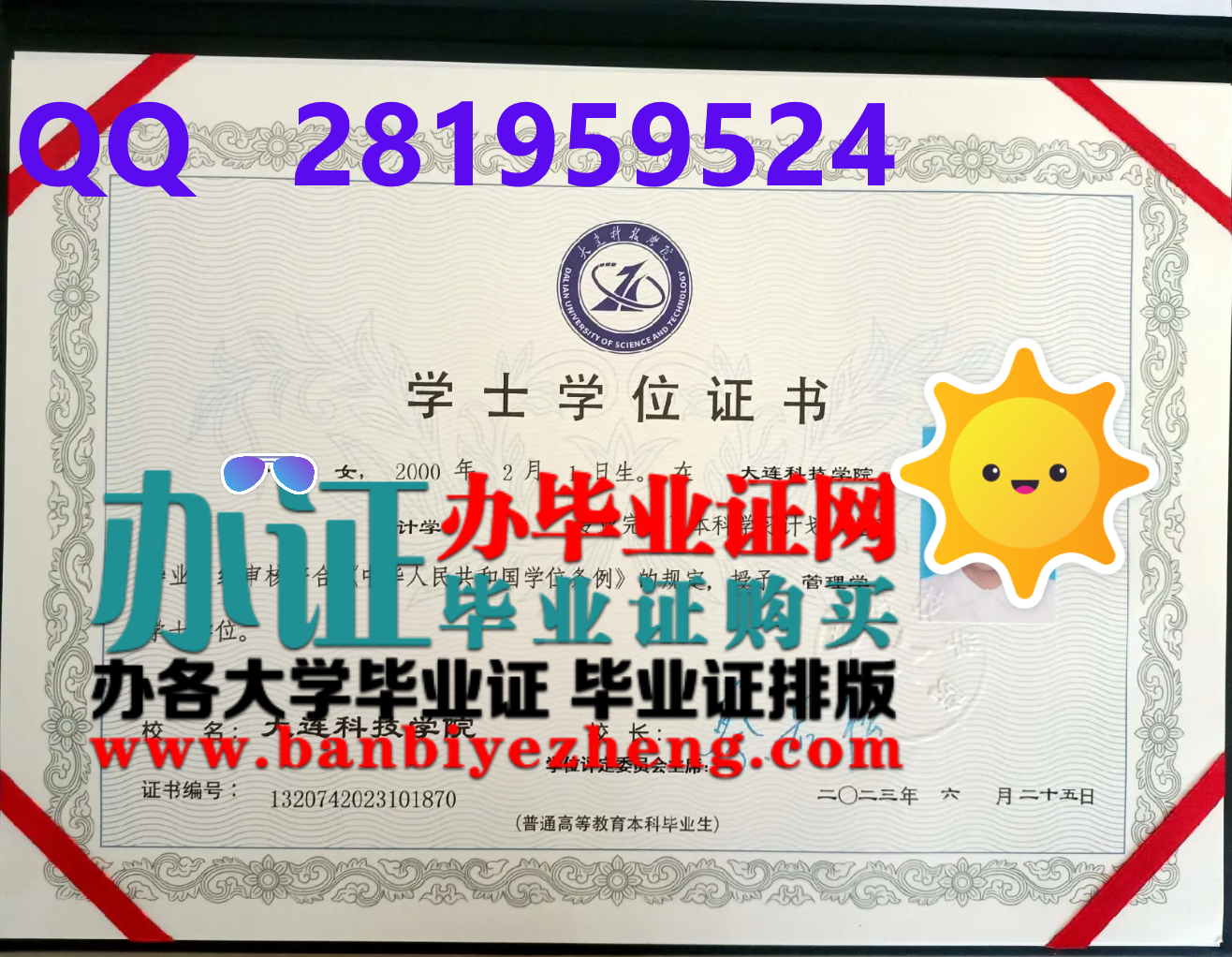 大连科技学院学士学位高清样板