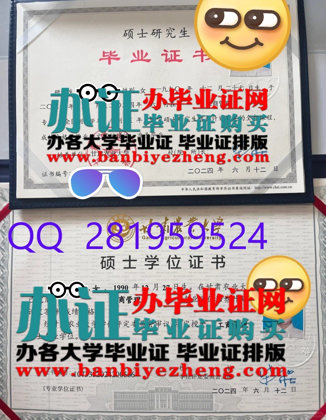 甘肃农业大学硕士学位证和研究生毕业证样本