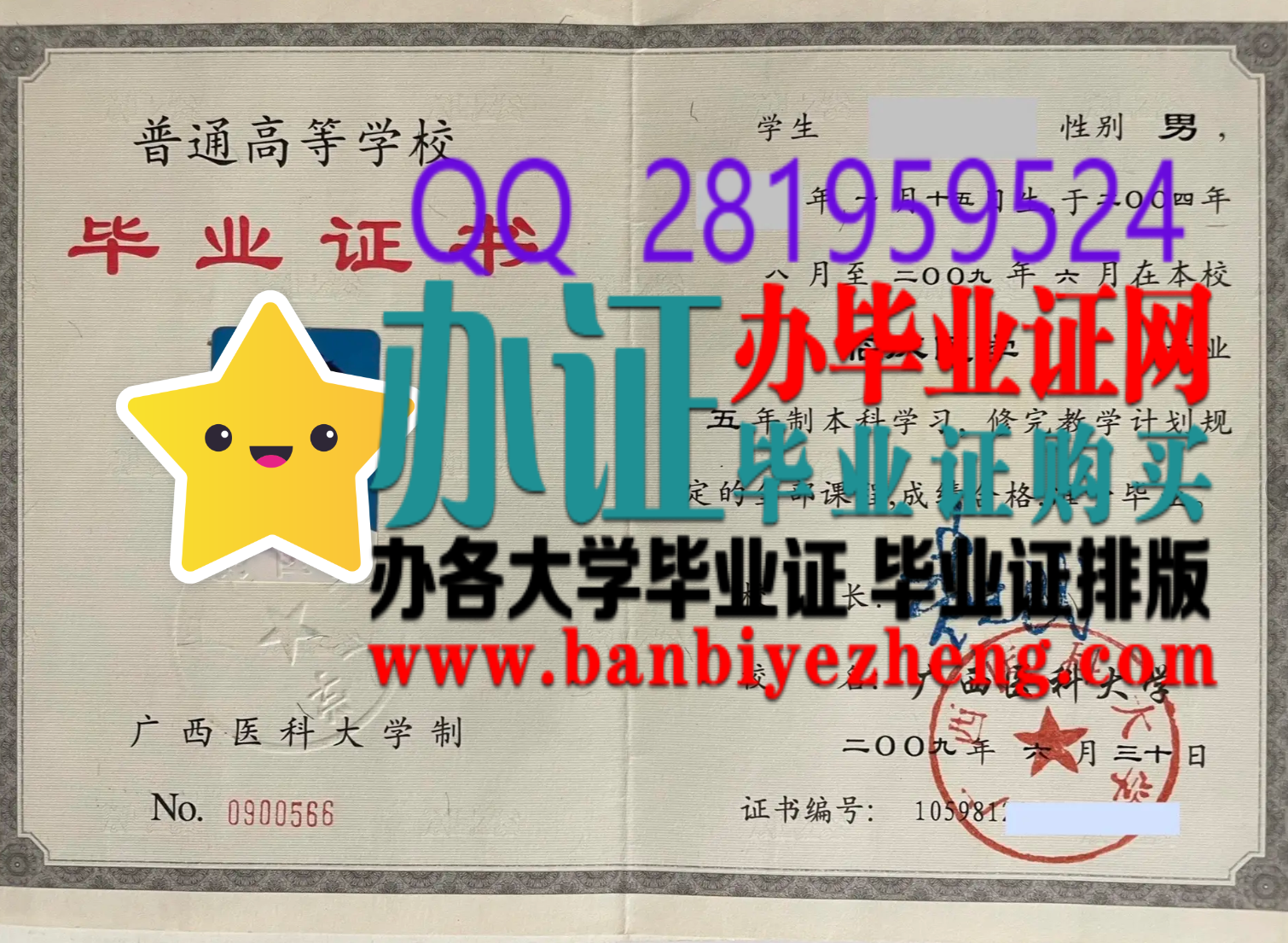 广西医科大学本科毕业证高清样本