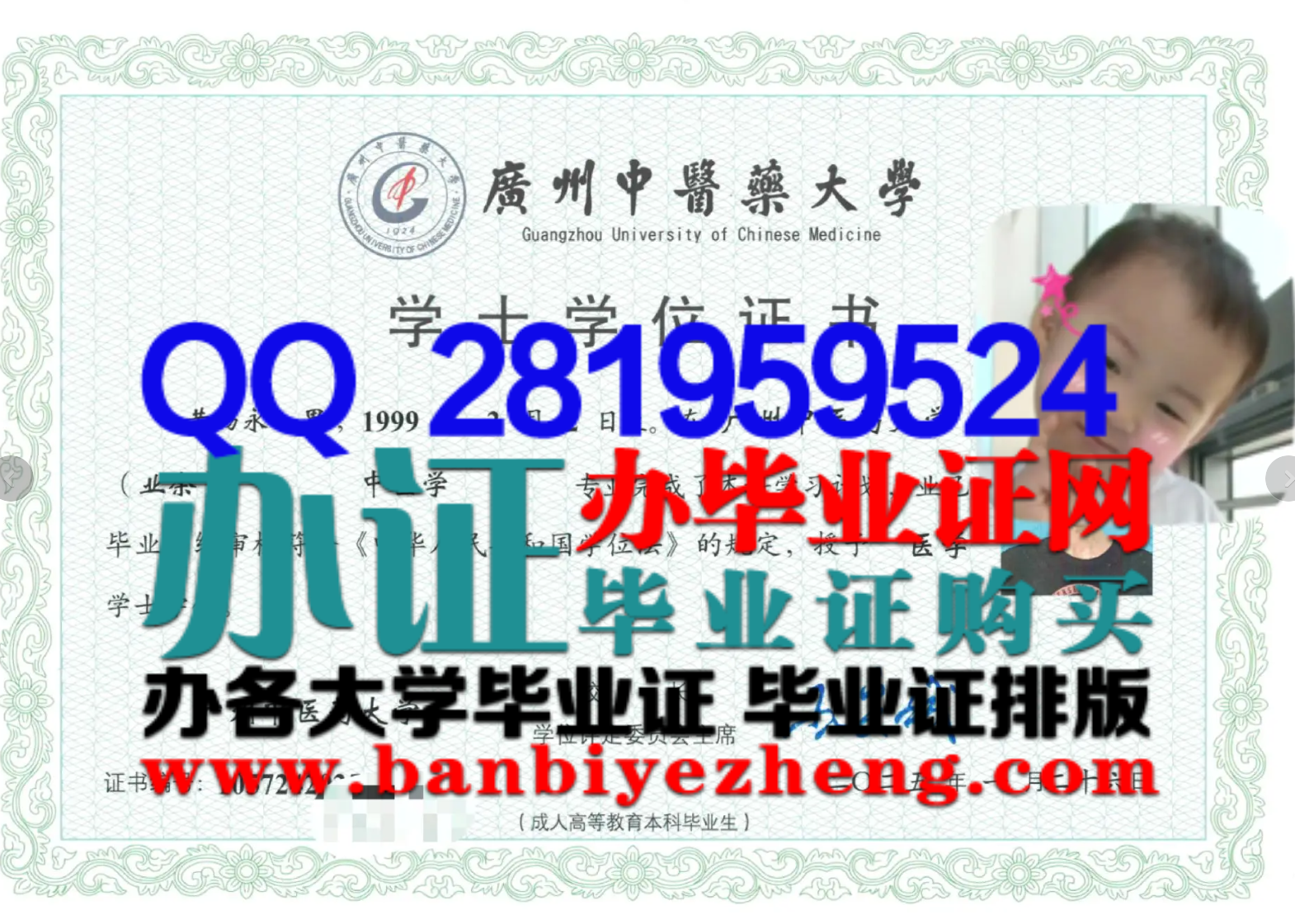 广州中医药大学学士学位证2025年样本