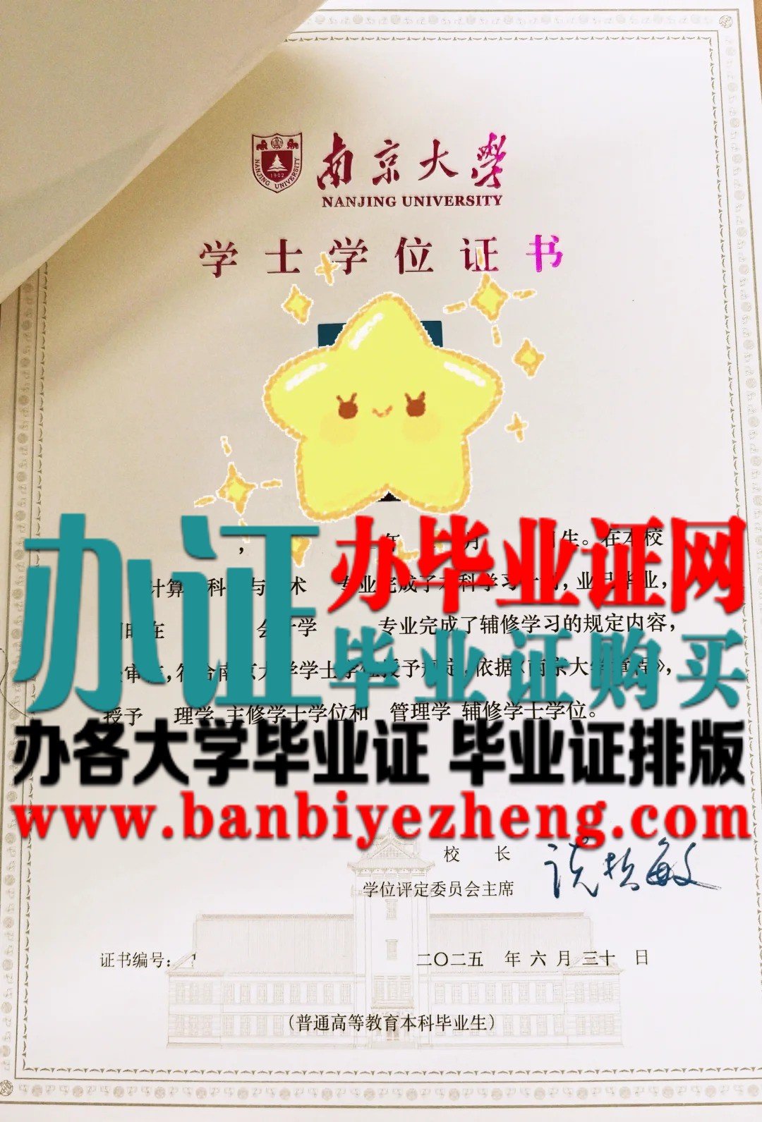 南京大学学士学位证样本