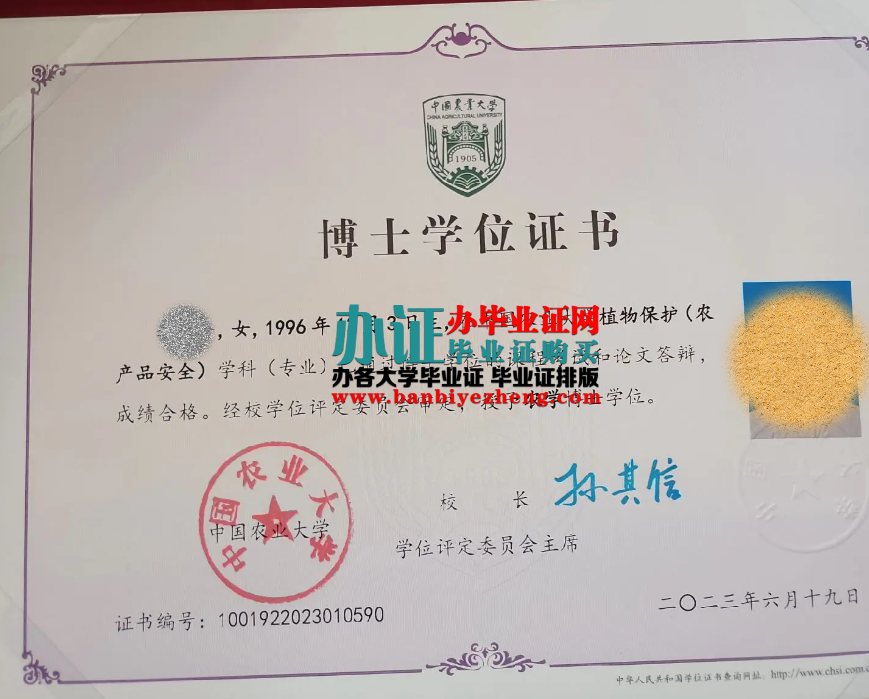 中国农业大学博士学位证样本