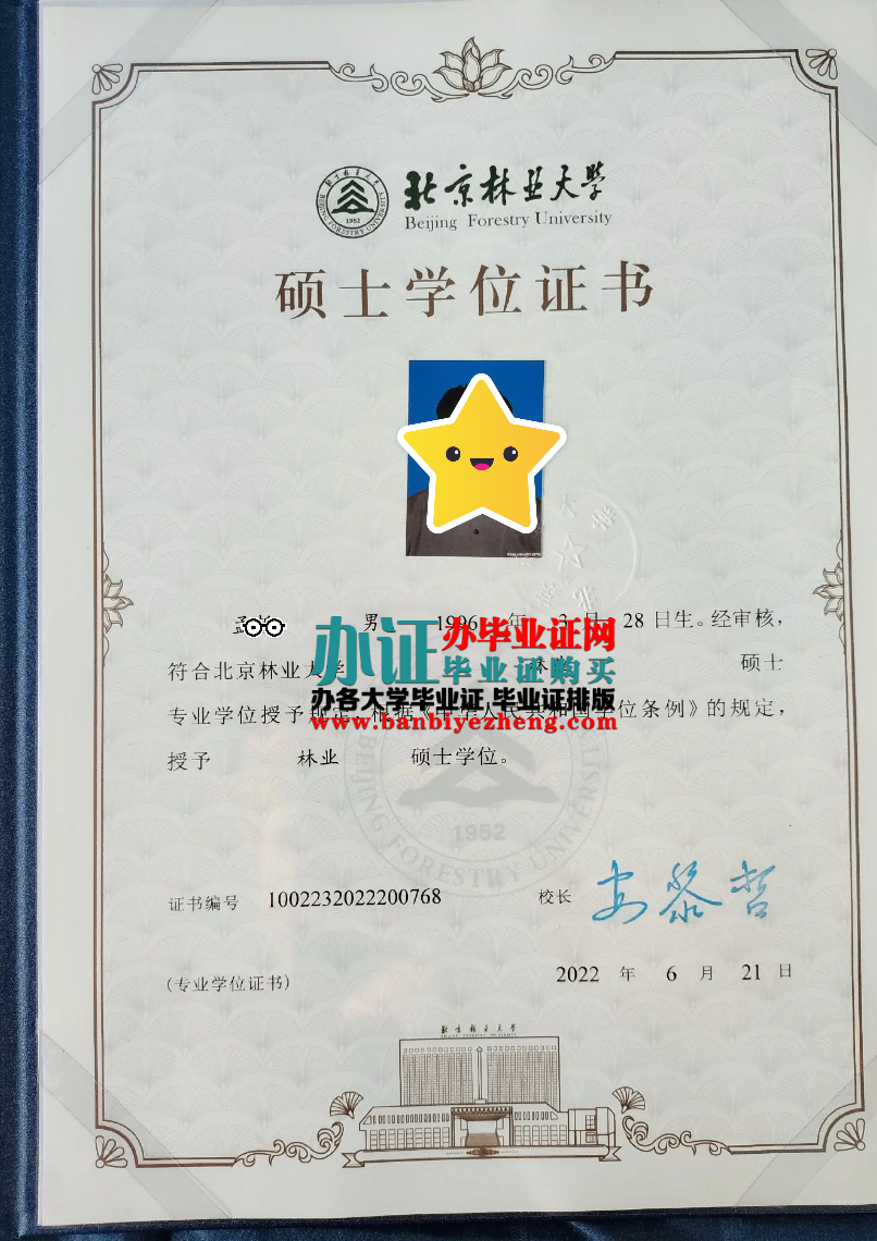 北京林业大学硕士学位证样本