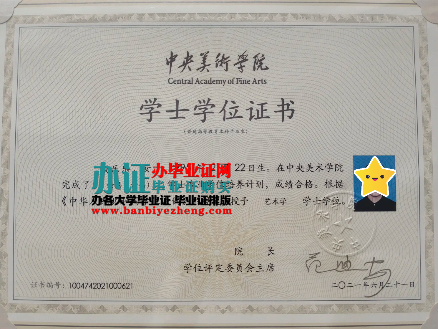 中央美术学院学位证样本