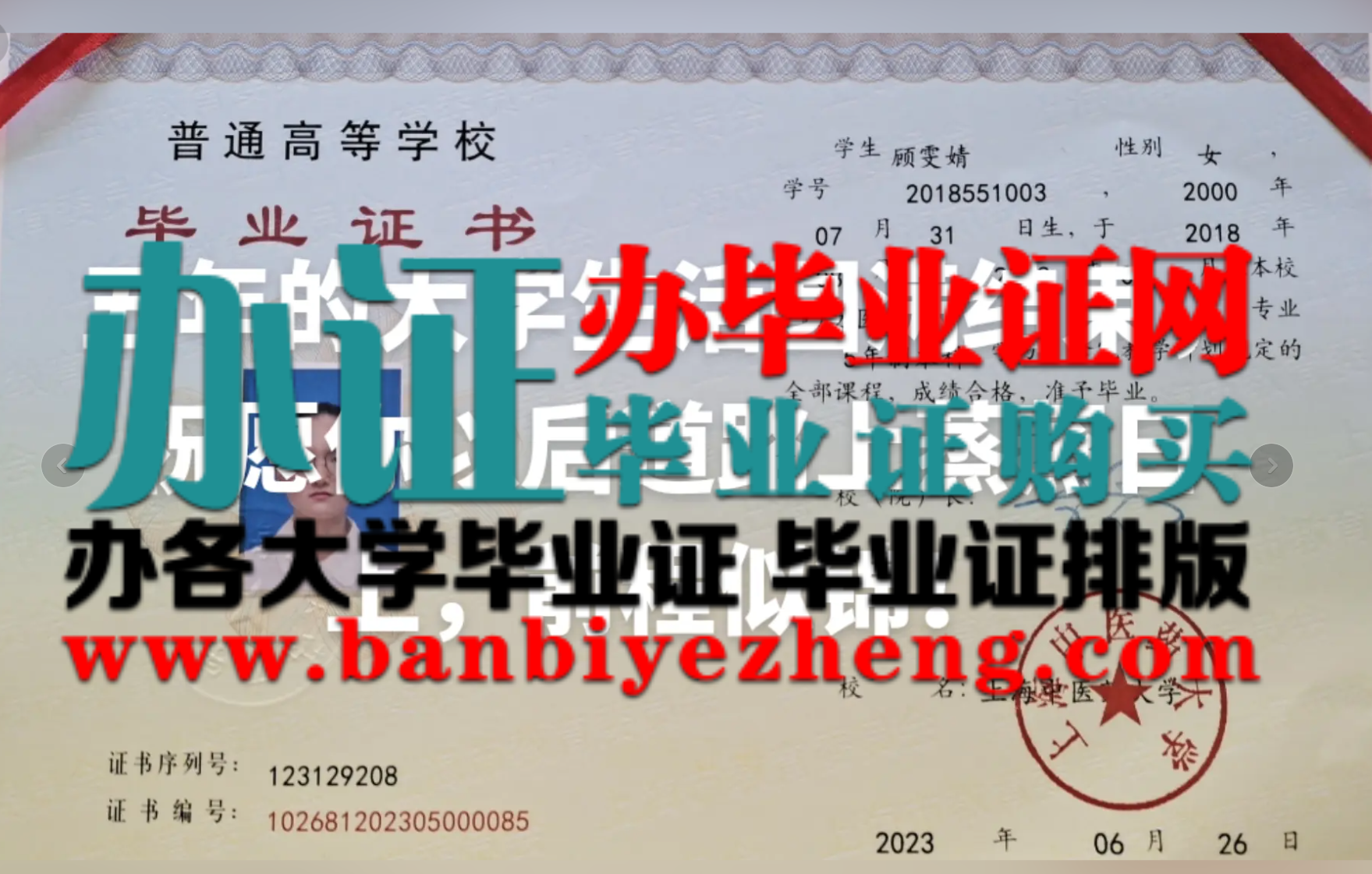 上海中医院大学本科毕业证样本