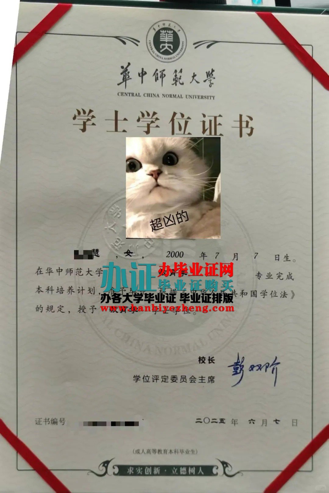 华中师范大学学士学位证样本