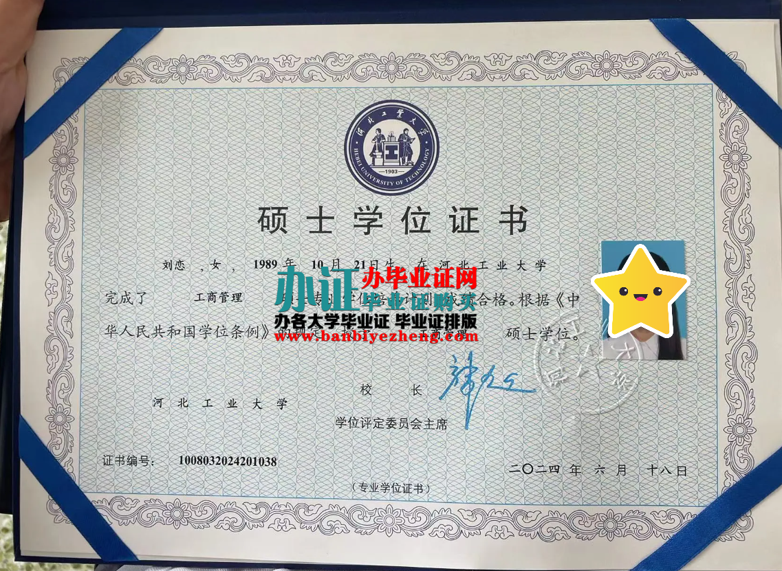 河北工业大学硕士学位证高清样本