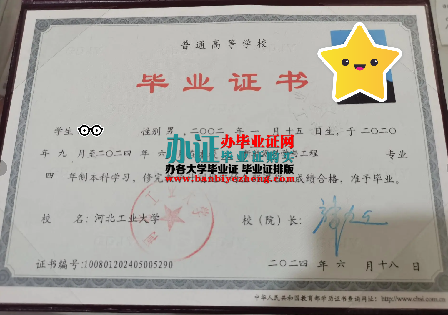 河北工业大学本科毕业证样本