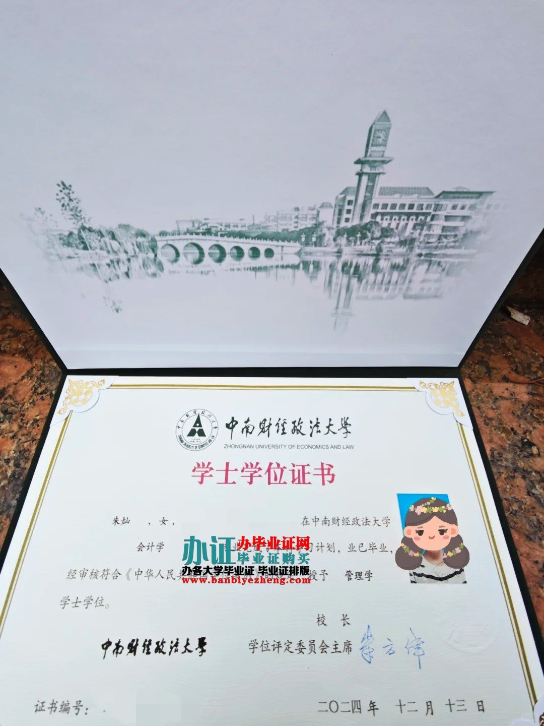 中南财经政法大学学士学位证样本