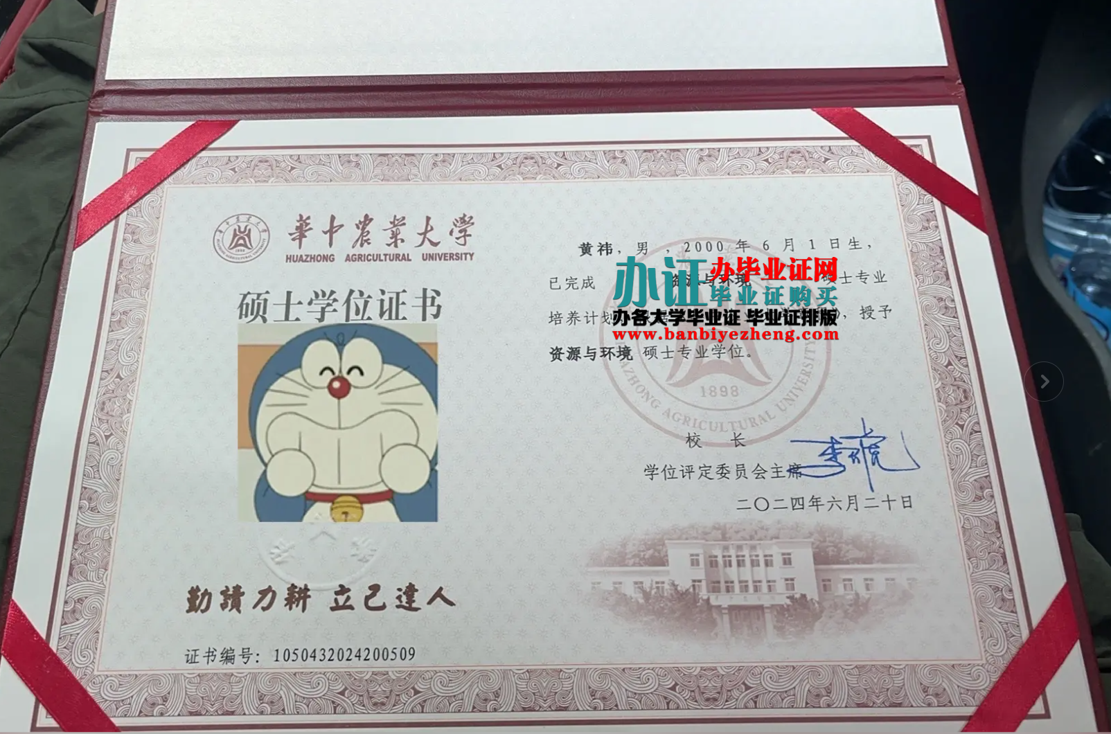 华中农业大学硕士学位证高清样本