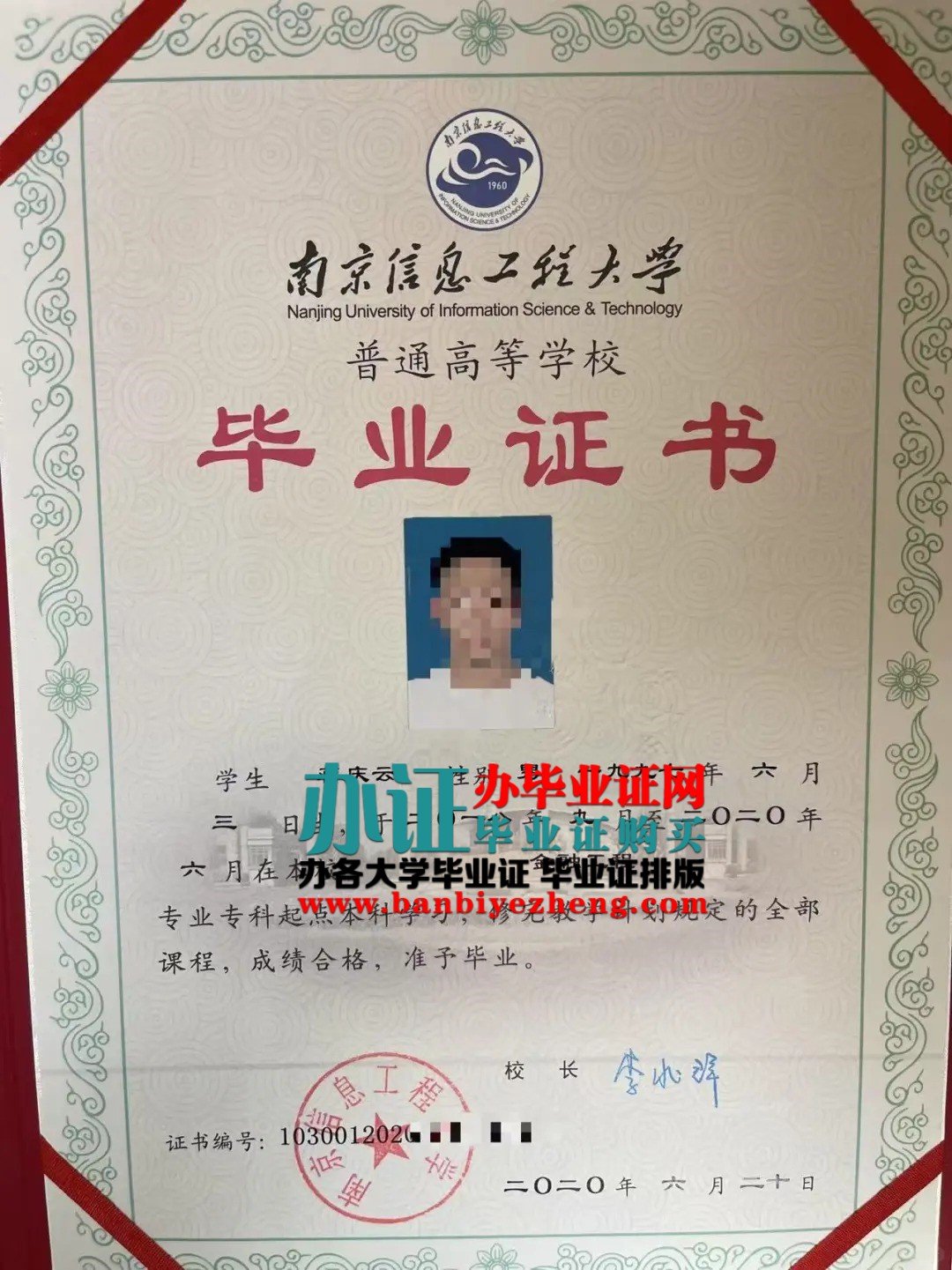 南京信息工程大学本科毕业证样本