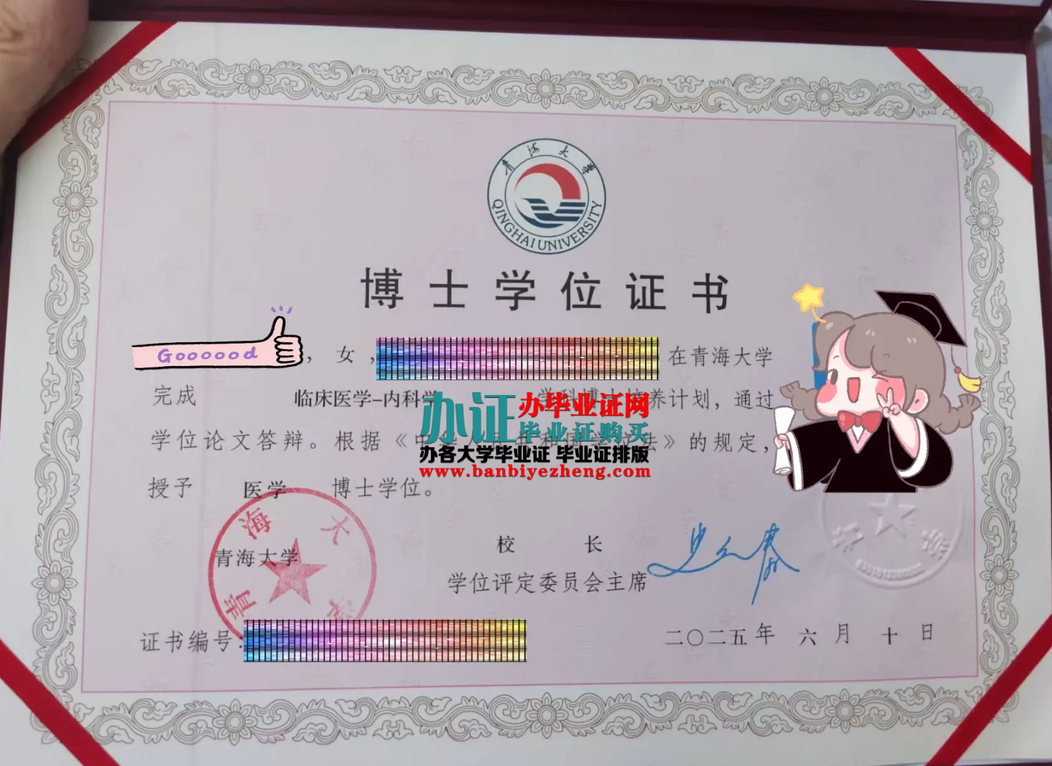 青海大学博士学位证最新版样本