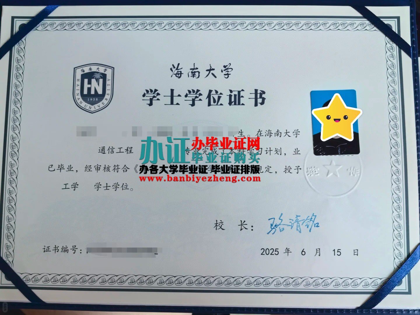 海南大学学士学位证高清样本