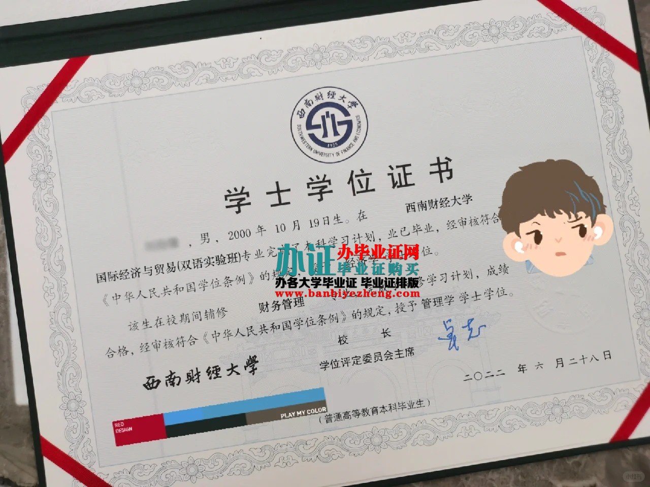 西南财经大学学士学位证高清样本