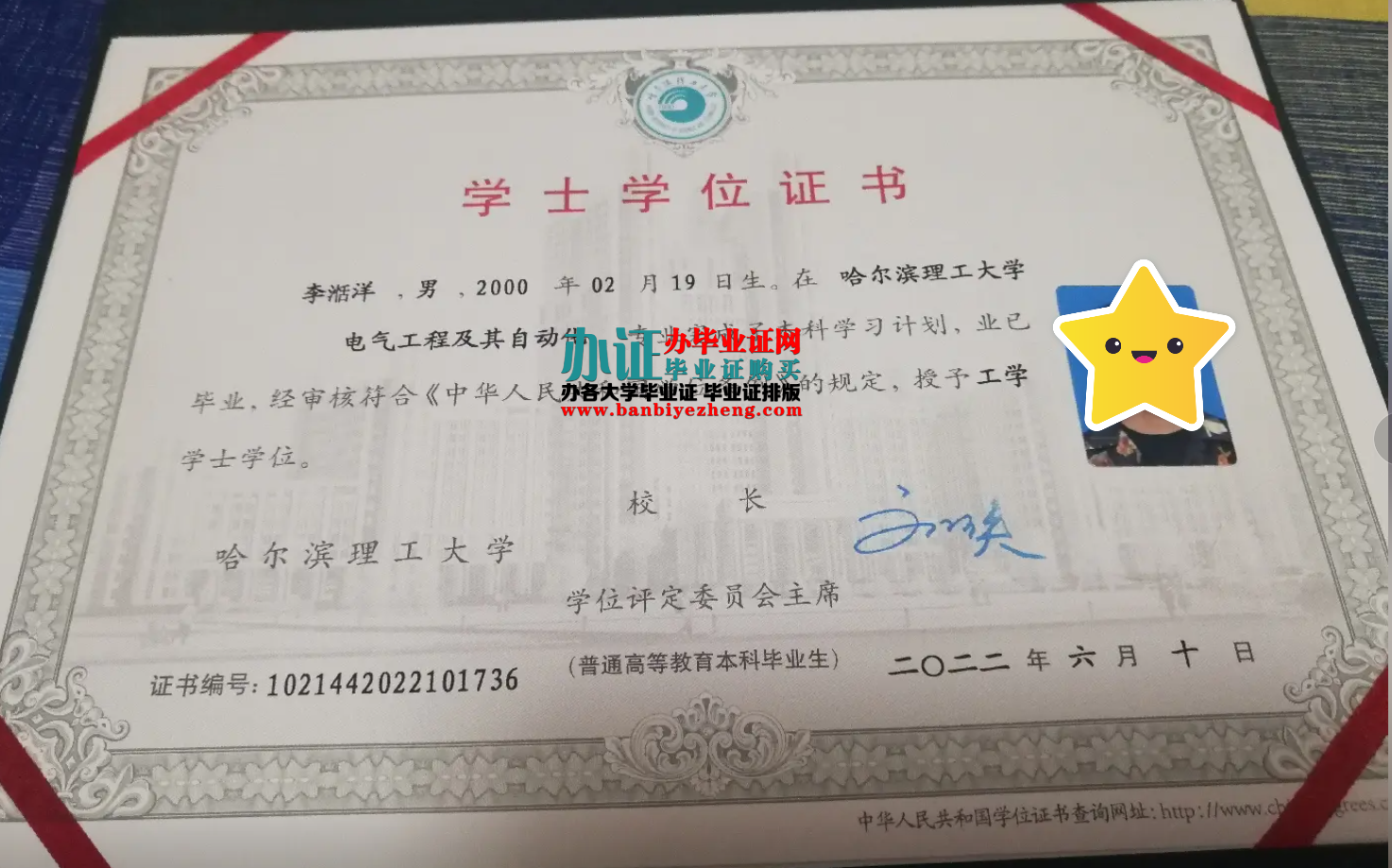 哈尔滨理工大学学士学位证样本