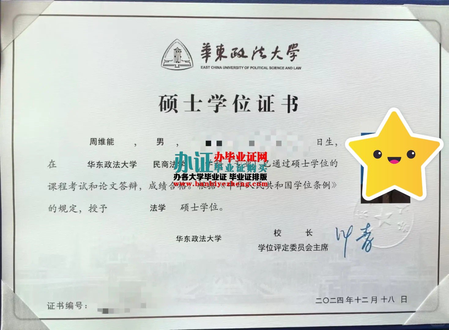 华东政法大学硕士学位证高清样本