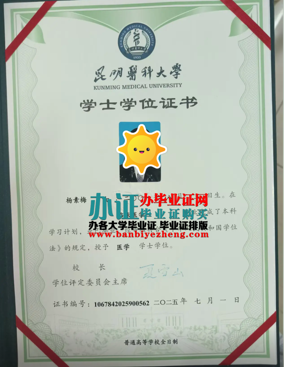 昆明医科大学学士学位证高清样本