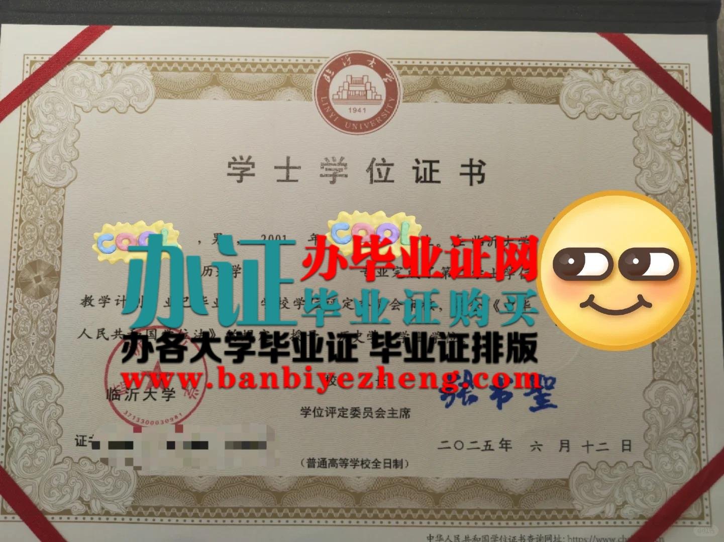 临沂大学专版学士学位证样本