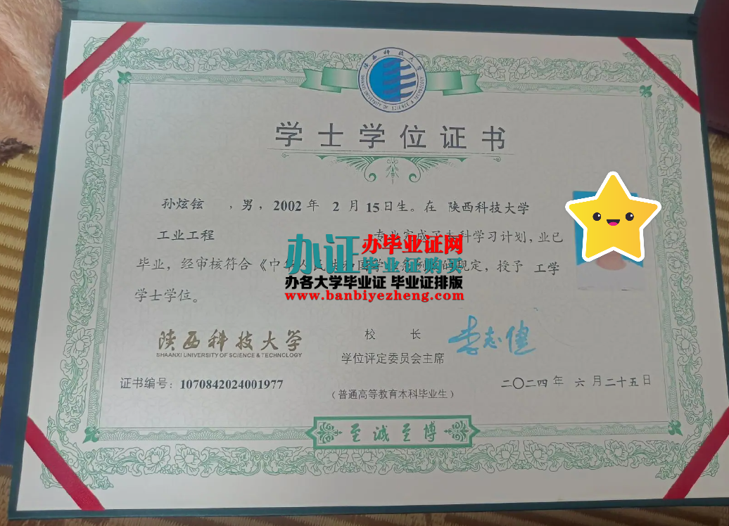 陕西科技大学专版学士学位证样本