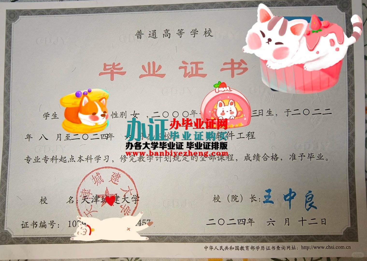 天津城建大学本科毕业证高清样本