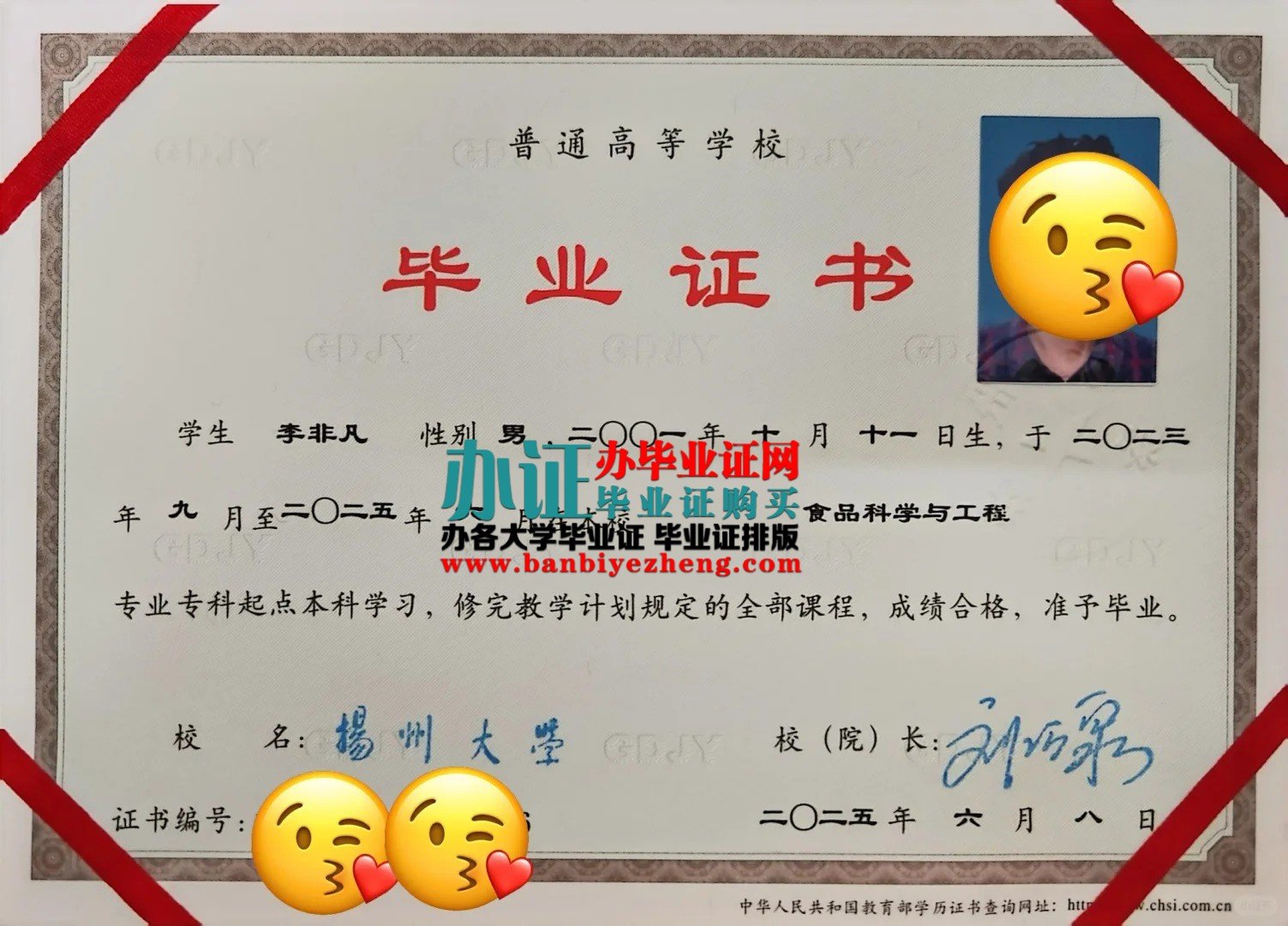 扬州大学本科毕业证样本