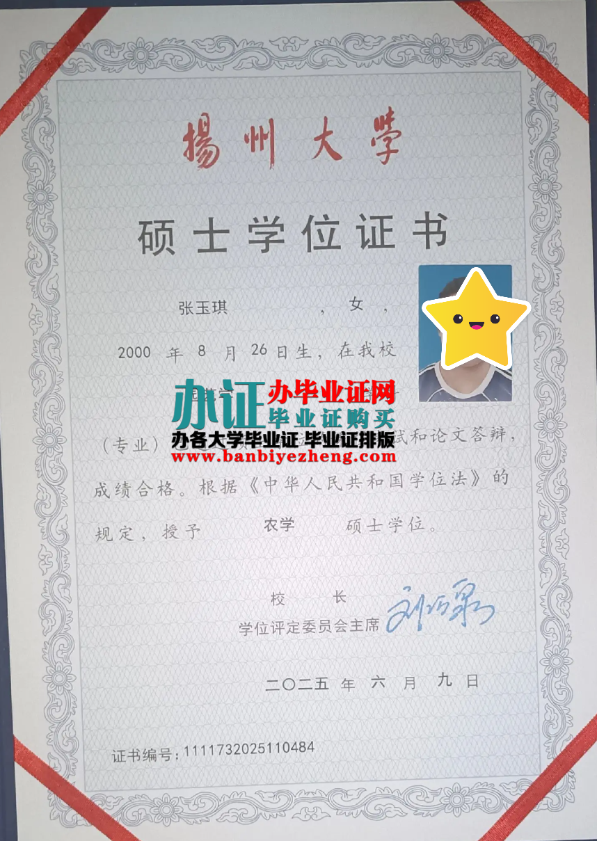 扬州大学硕士学位证样本