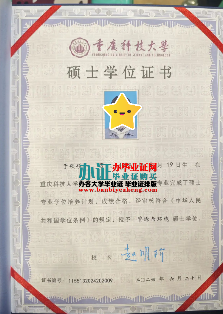 重庆科技大学硕士学位证样本