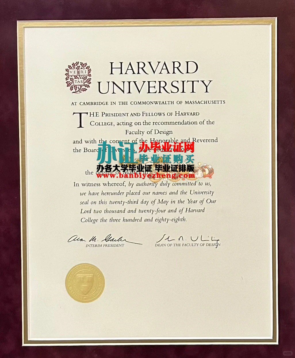 哈佛大学毕业证学位证样本