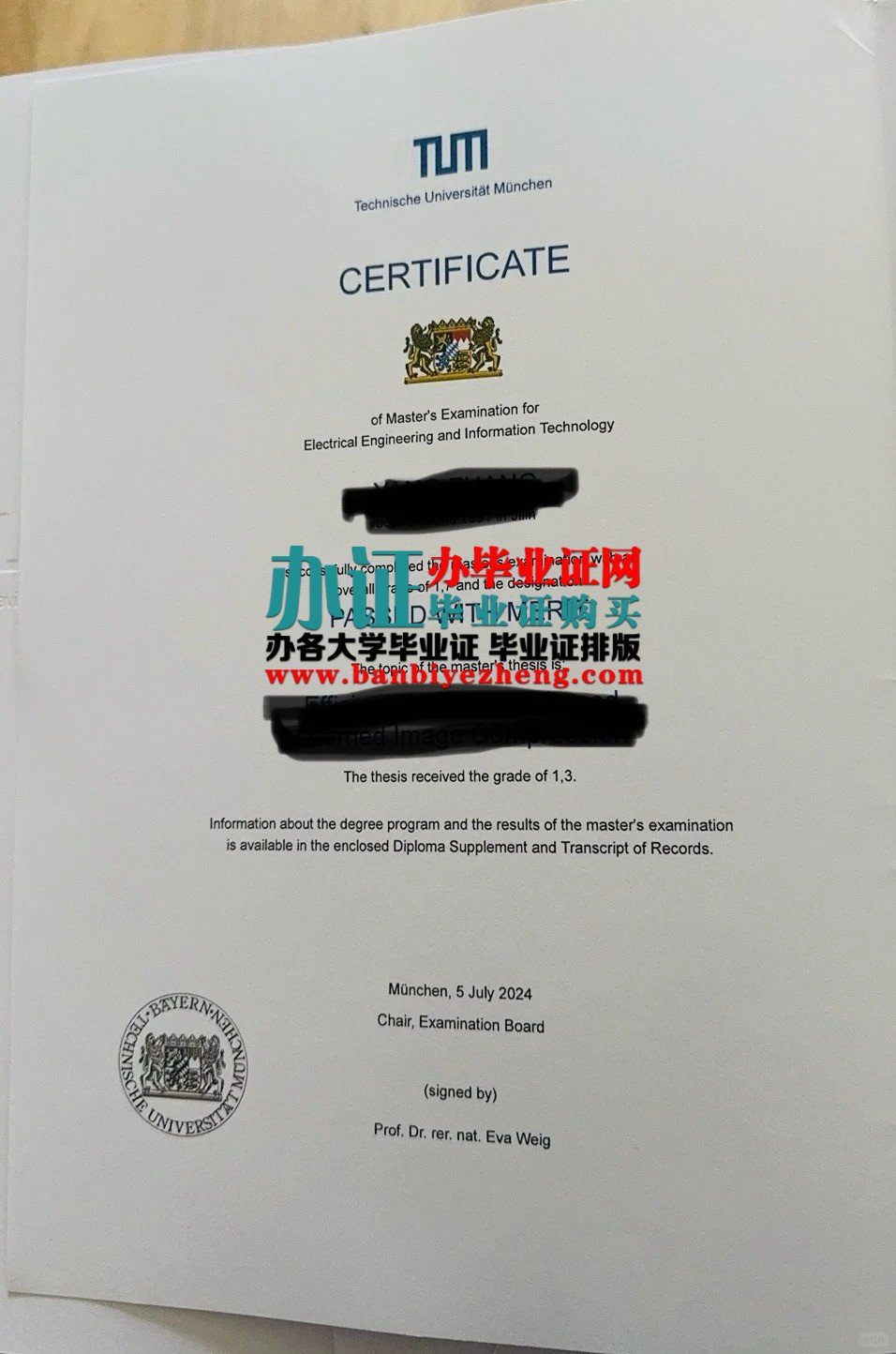 慕尼黑工业大学毕业证学位证样本